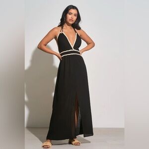 slim fit dress slacks Elan Black Cut Out Halter Maxi Dress main image 1